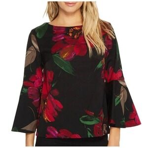 Trina Turk‎ Splendid Floral Bell Sleeve Blouse Top Multicolor Size M EUC